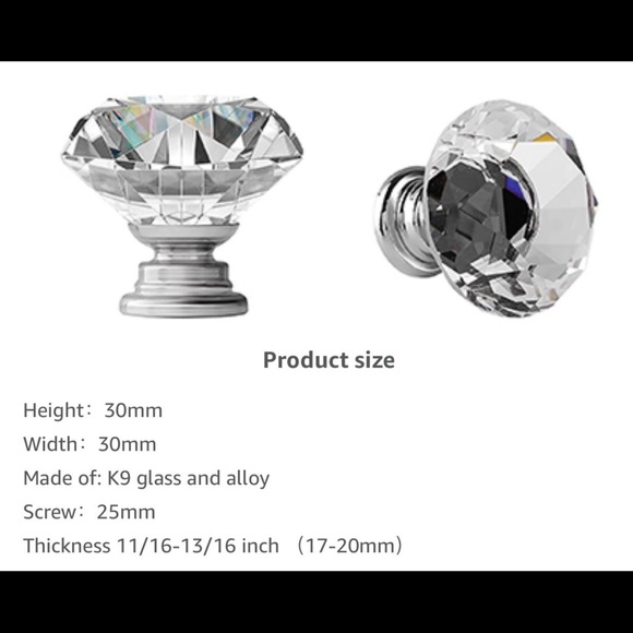 NEW 4 DIAMOND Crystal-Glass Drawer Cabinet Knobs Pulls Hardware Bundle Lot Set - Picture 10 of 12